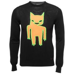 Dsquared2 Black Neon Motif Stretch Knit Crew Neck Jumper S
