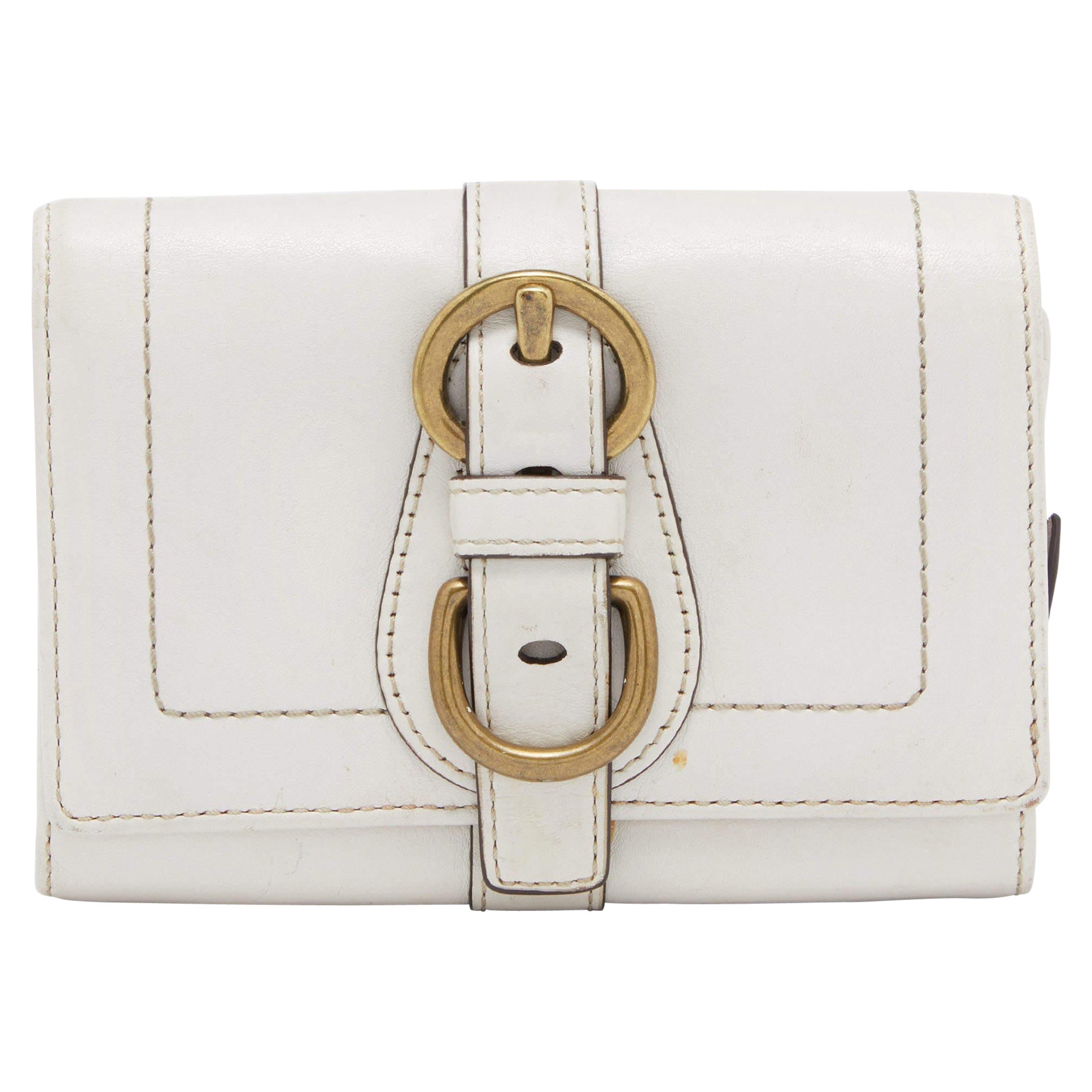 Coach Off White Leather Compact Wallet