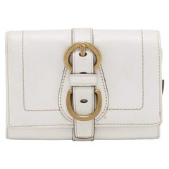Coach Portefeuille compact en cuir blanc cassé