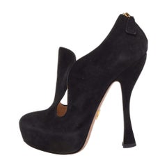 Prada Black Suede Zip detail Cut Out Platform Booties Size 36.5