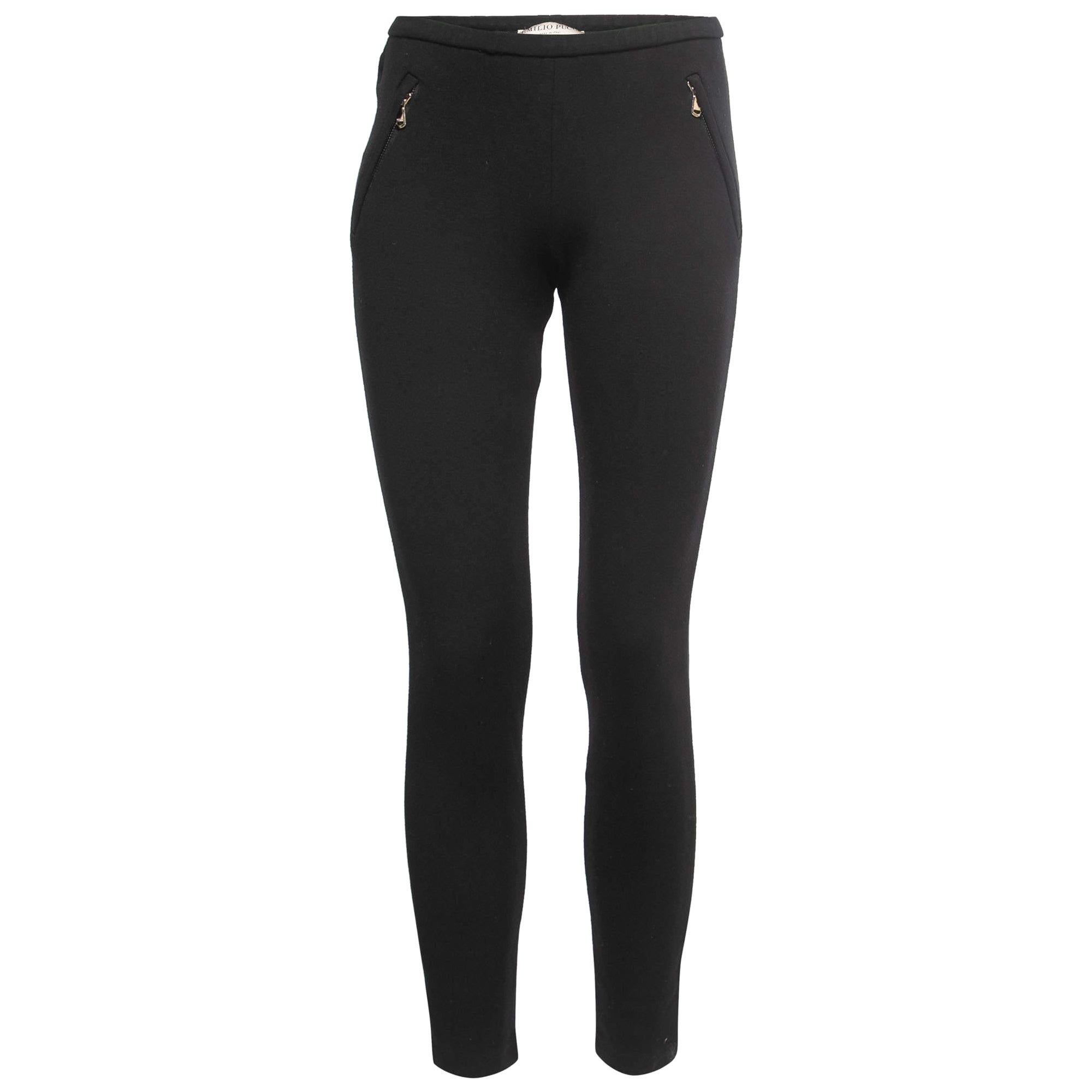 Emilio Pucci Black Knit Front Zip Detail Leggings M For Sale