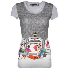 Love Moschino Grey Printed Cotton Knit Round Neck T-Shirt S