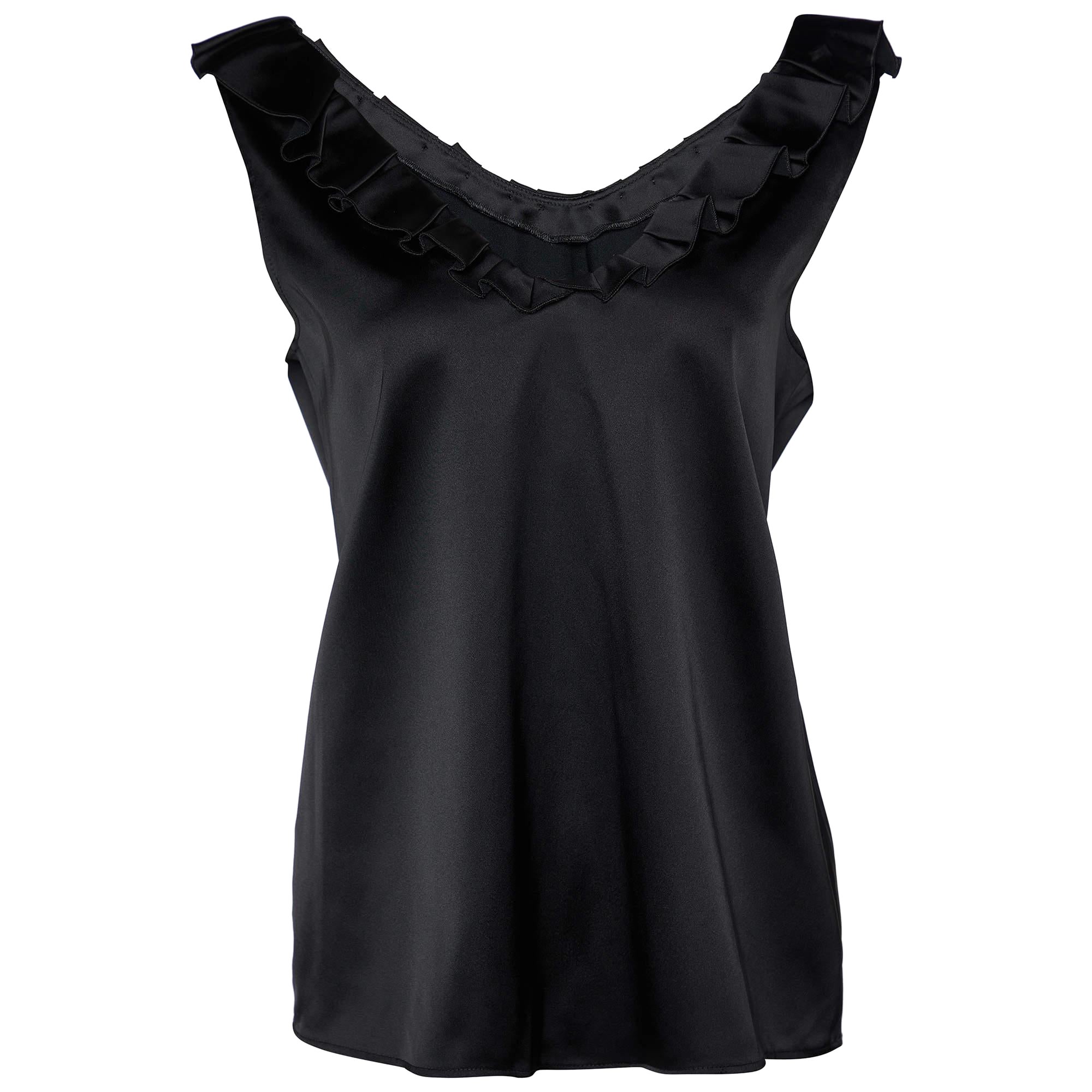 Moschino Cheap and Chic Black Sateen Pleated Neck Trim Tank Top M