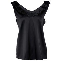 Moschino Cheap and Chic Black Sateen Pleated Neck Trim Tank Top M