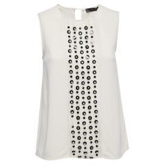 Max Mara Cream Embellished Crepe Sleeveless Top S
