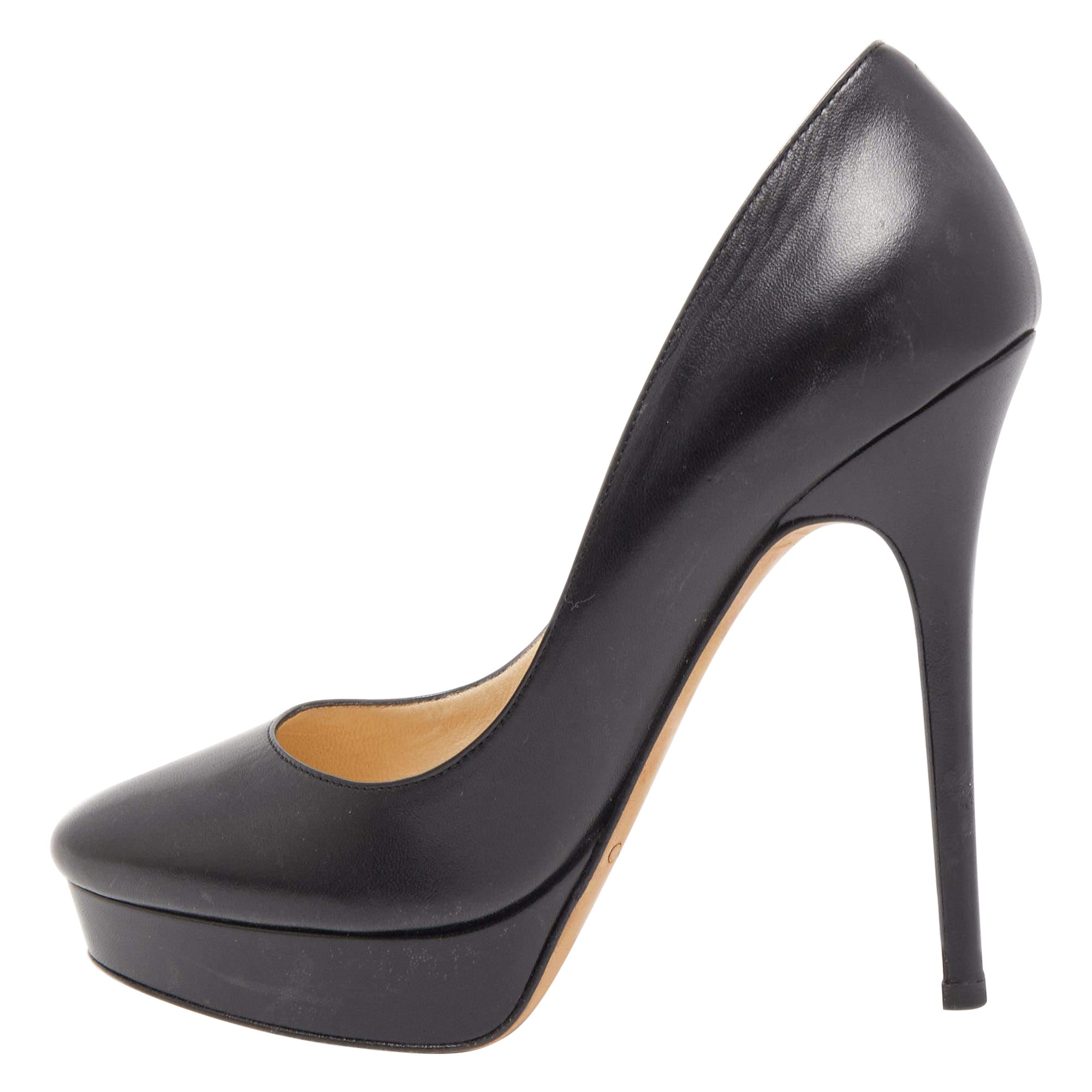 Jimmy Choo Black Leather Cosmic Platform Pumps Size 38 For Sale