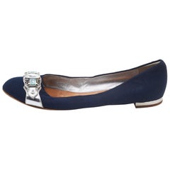 Giuseppe Zanotti Navy Blue Canvas Crystals Embellishment Ballet Flats Size 40.5