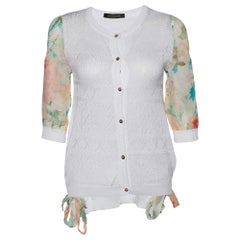 Roberto Cavalli S.S. White, cardigan in maglia traforata e maniche in seta stampata