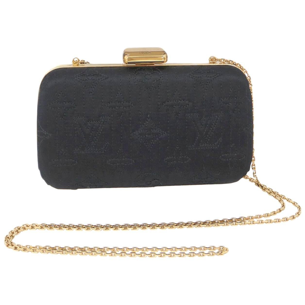 Louis Vuitton Limited Edition Black Logo Gold Chain Shoulder Clutch Bag