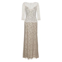 Tadashi Shoji Beige Lace Mermaid Cut Gown M