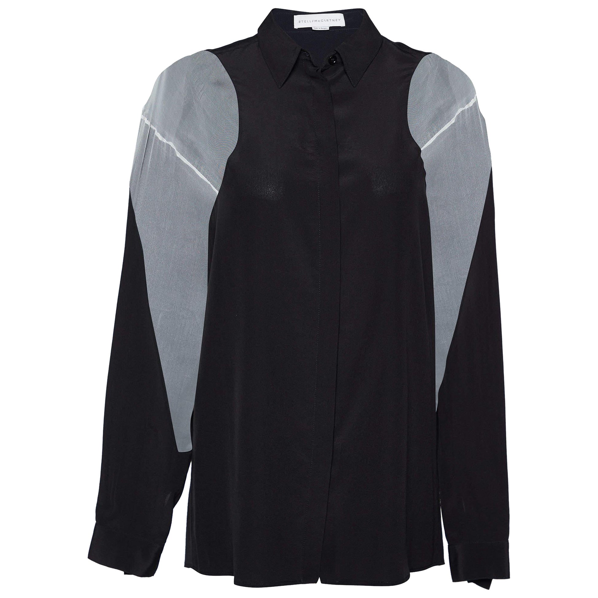 Stella McCartney - Camicia in seta nera con dettaglio a contrasto sul davanti - S