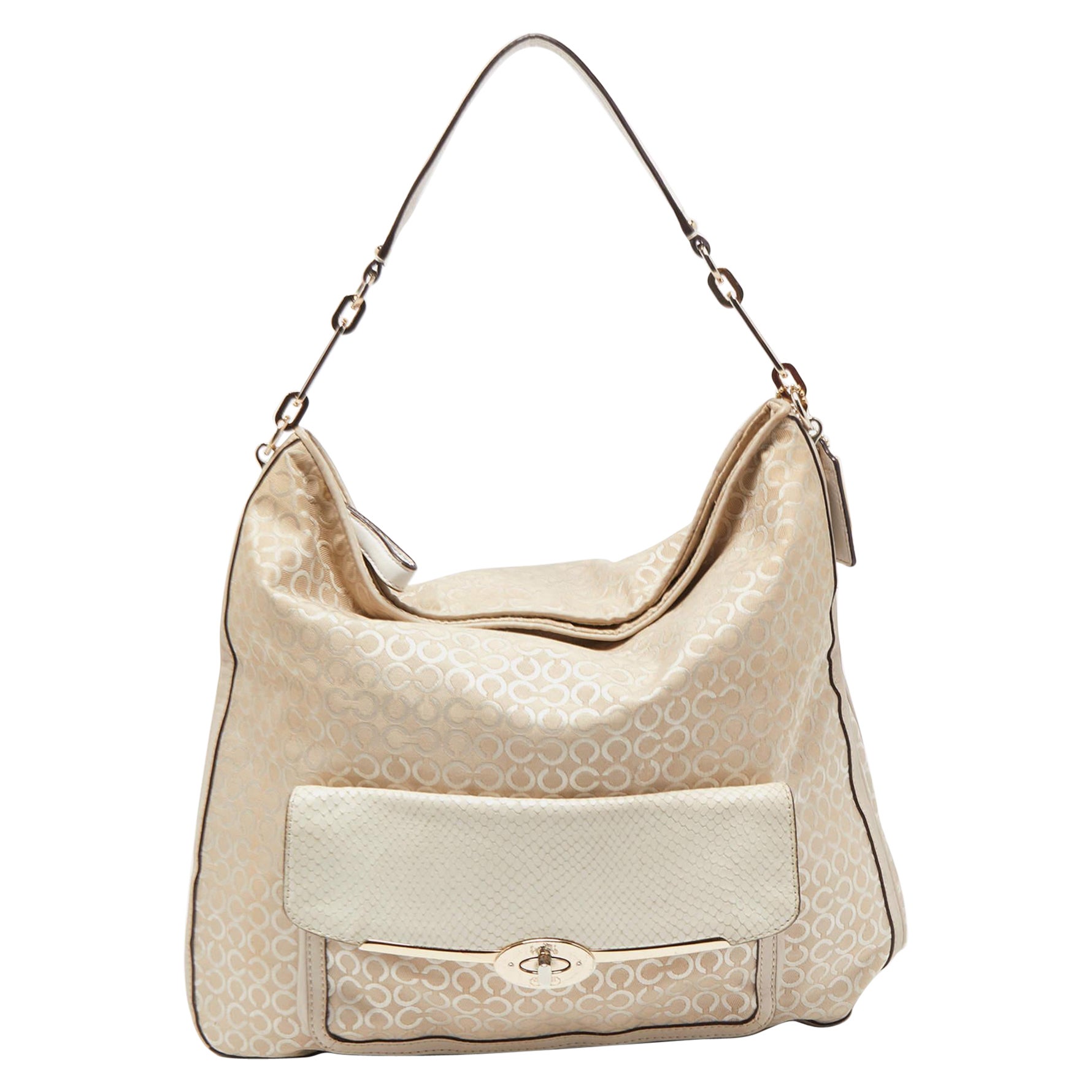 Coach Cream Op Art Fabric and Leather Madison Hobo For Sale