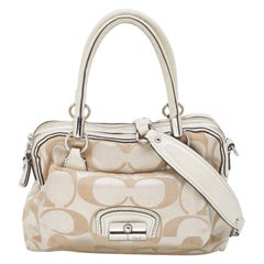 Coach Beige Signature Canvas and Leather Buckle Satchel