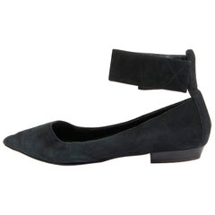 Giuseppe Zanotti Black Suede Ankle Strap Ballet Flats Size 37