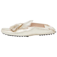 Tod's Gold Leder Fransen flache Pantoletten Größe 35