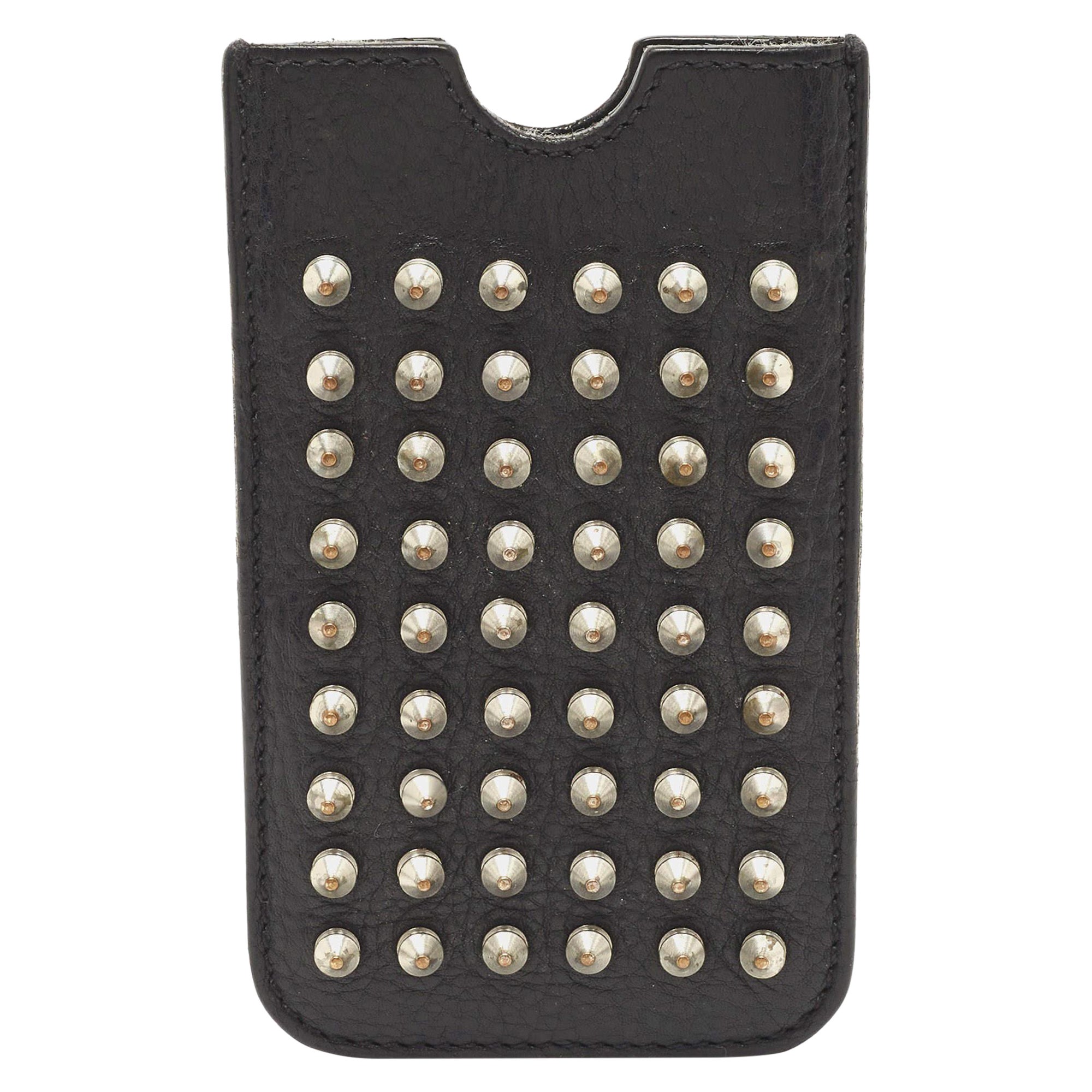 Burberry Black Spike Studded Leather Phone Pouch For Sale