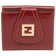 Fendi Red Coated Canvas Compact Flap Wallet