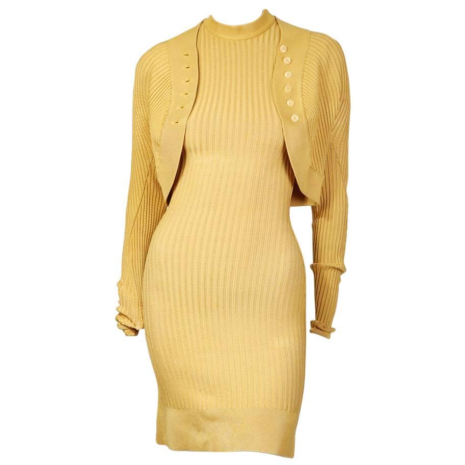 Alaia Ribbed Knit Dress and Cardigan circa 1980s