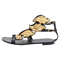 Giuseppe Zanotti Black/Gold Patent Leather Cruel Ankle Strap Flats Size 37
