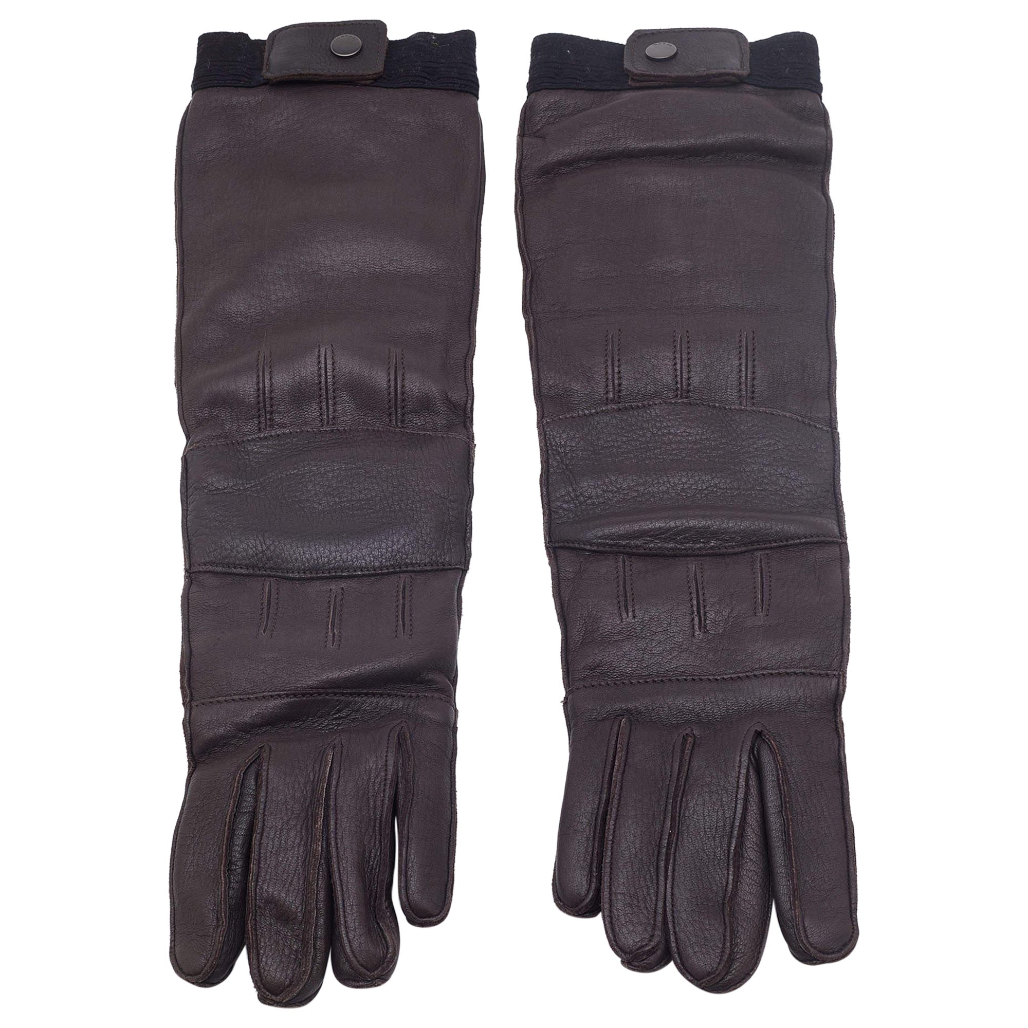 Marni Dark Brown Leather Long Gloves