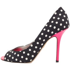 Gina Black/White Polka Dot Canvas Peep Toe Pumps Size 40