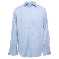 Armani Collezioni Blue Cotton Full Sleeve Shirt M