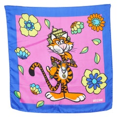 Moschino Multicolor Tiger Printed Silk Square Scarf