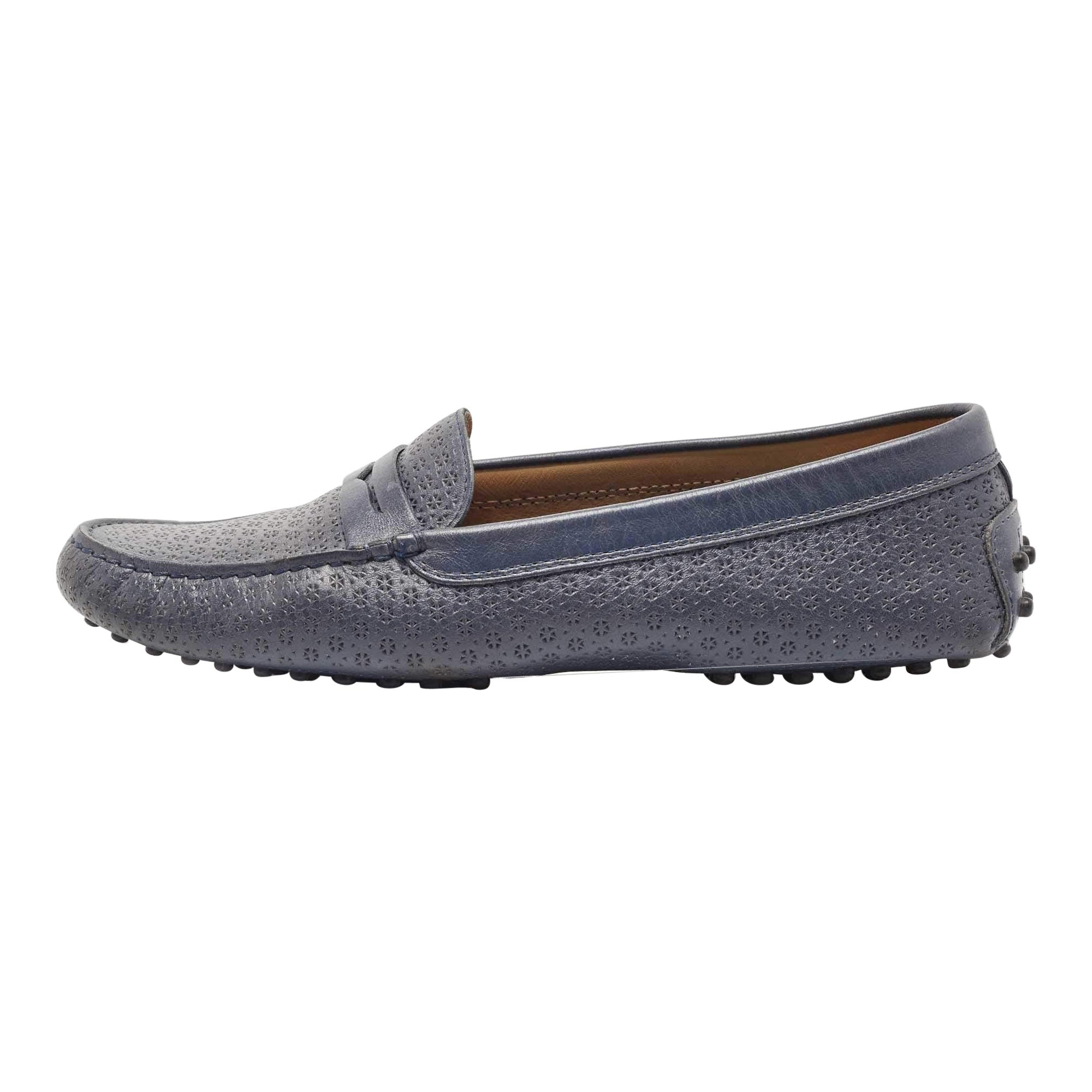Tod's Blue Textured Leather Penny Slip On Loafers Size 40.5 For Sale