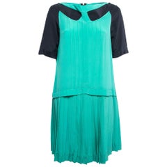Victoria Victoria Beckham Minivestido plisado de seda verde/azul marino M