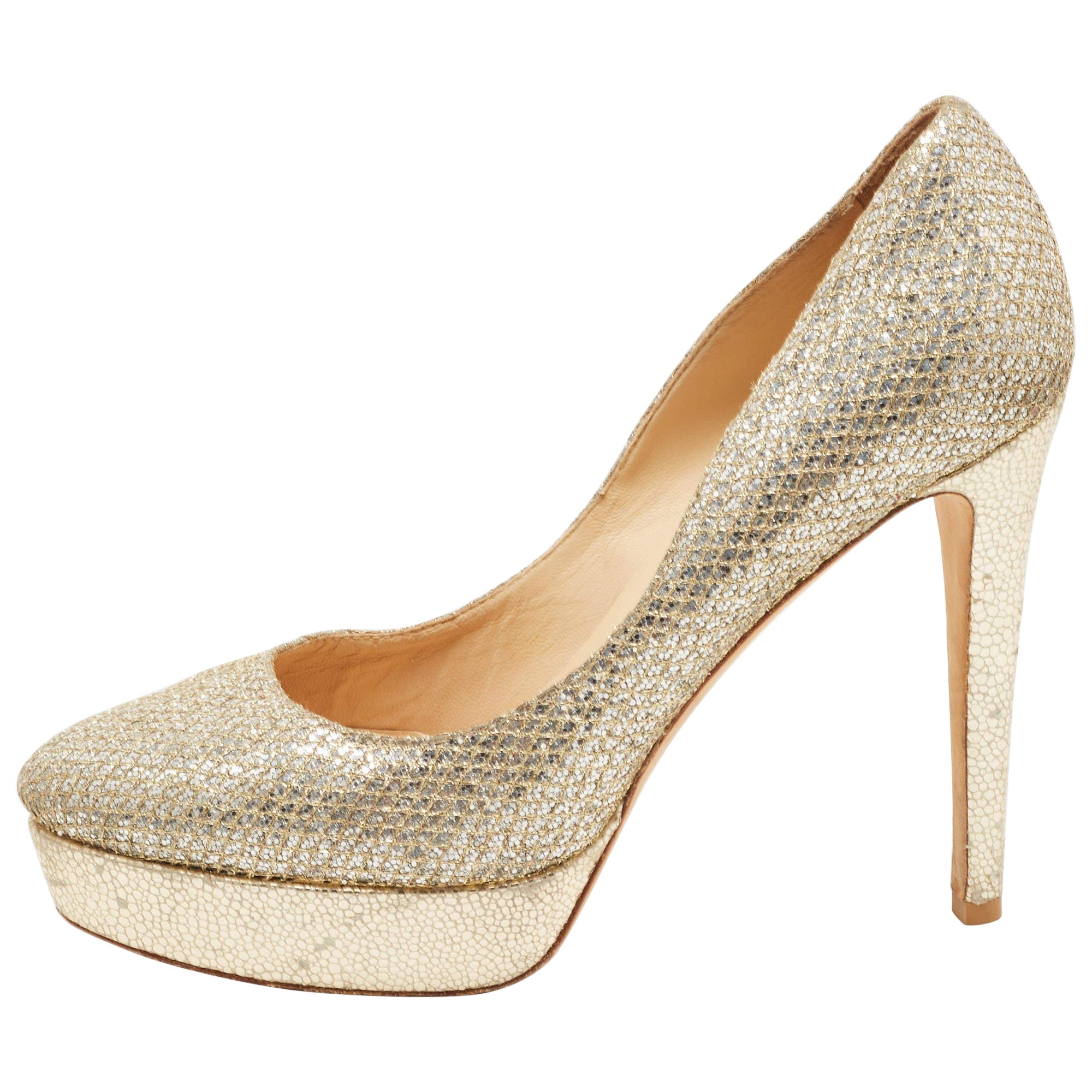 Jimmy Choo Silber/Gold Lurex Stoff Alex Plateau Pumps Größe 39