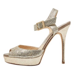Jimmy Choo - Sandales à lanières à la cheville paillettes dorées, taille 38,5