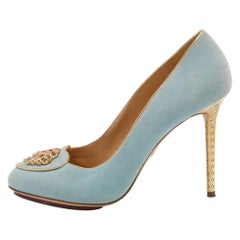Charlotte Olympia Green/Gold Suede Birthday Zodiac Gemin Pump Size 40