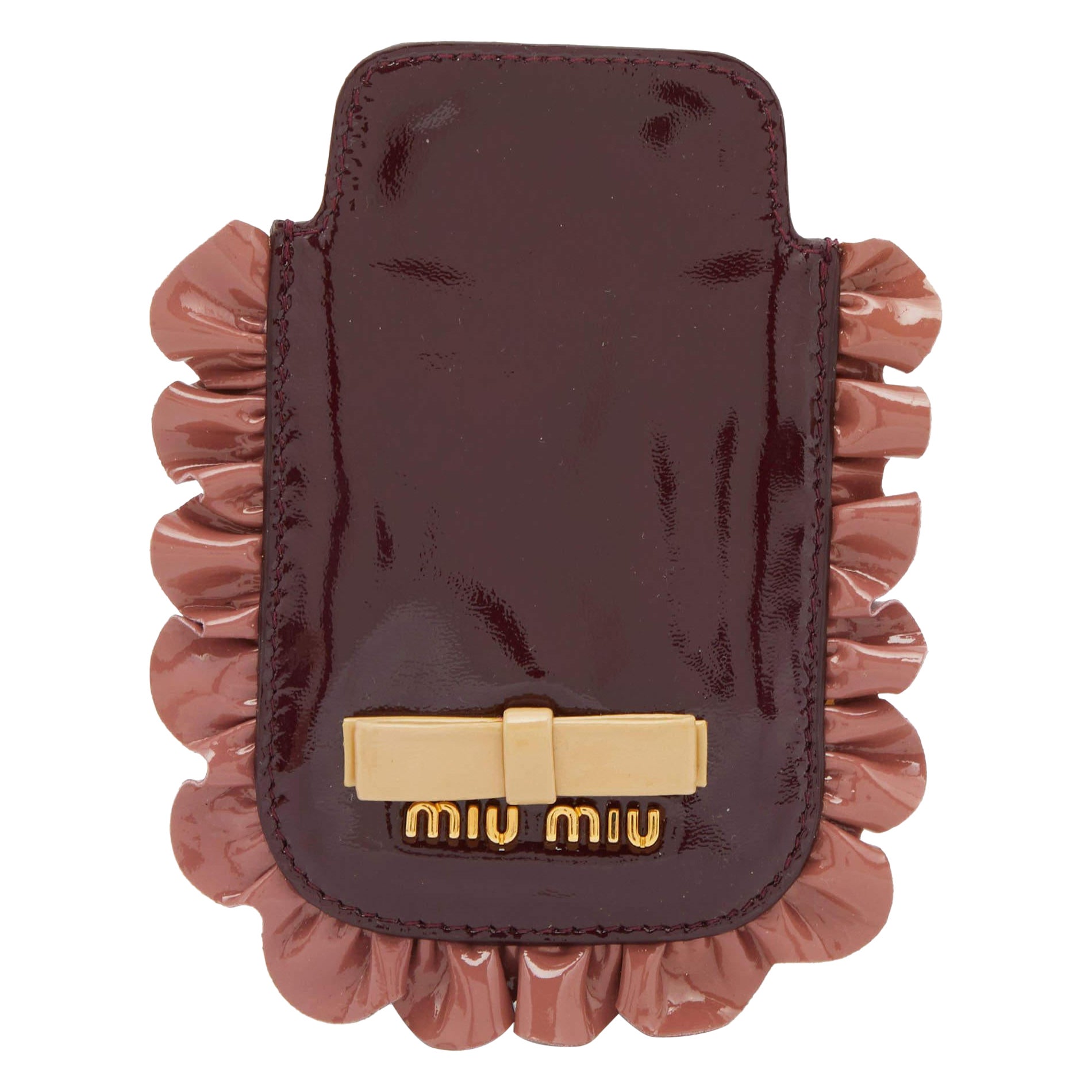 Miu Miu Burgundy/Pink Patent Leather Ruffle Phone Case For Sale