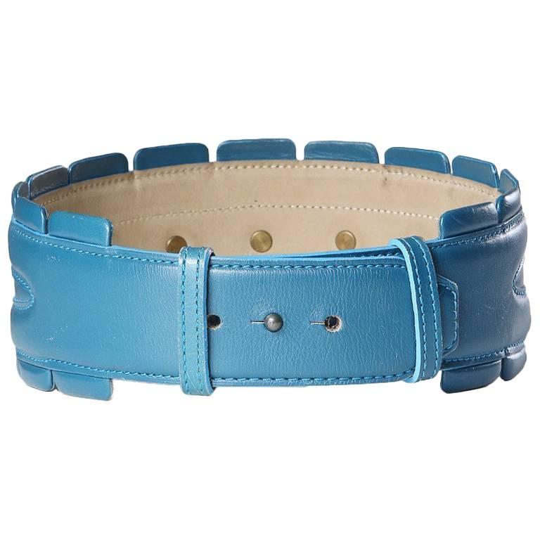 Alaia Blue Leather Belt circa 1980s