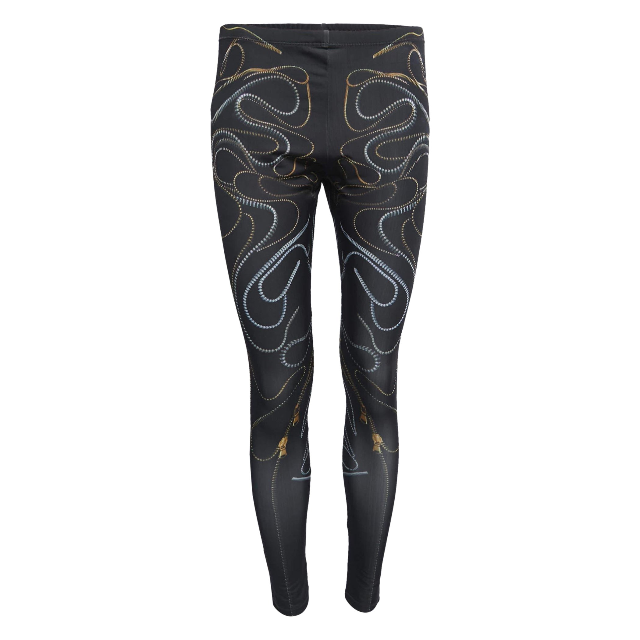Alexander McQueen Black Zipper Print Jersey Leggings M For Sale