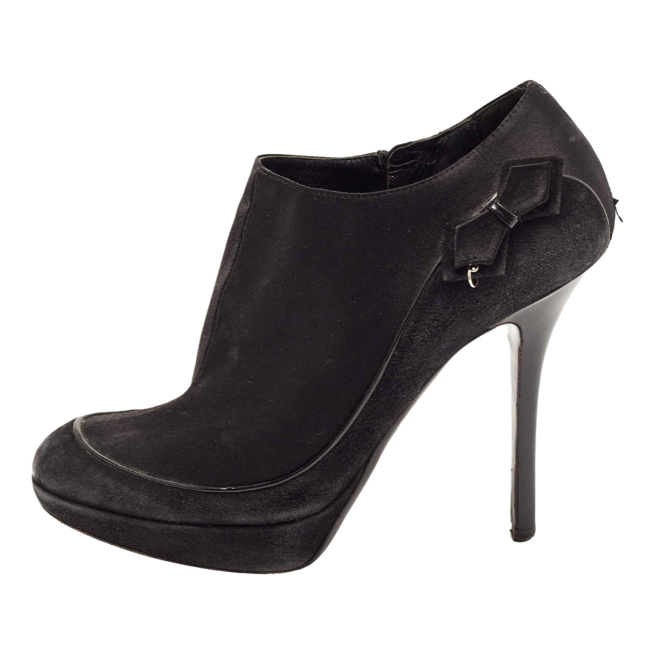 Dior Black Suede and Satin Bow Ankle Booties Size 38.5 For Sale
