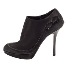 Dior Black Suede and Satin Bow Ankle Booties Size 38.5