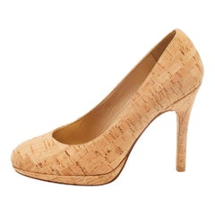 Stuart Weitzman - Pompe con punta rotonda in sughero beige - misura 35,5