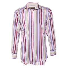 Etro - Chemise rayée en coton imprimé multicolore à boutons sur le devant M