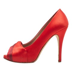 Valentino Red Pleated Satin Peep Toe Pumps Size 39