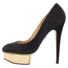 Charlotte Olympia Black Suede Dolly Pumps Size 39