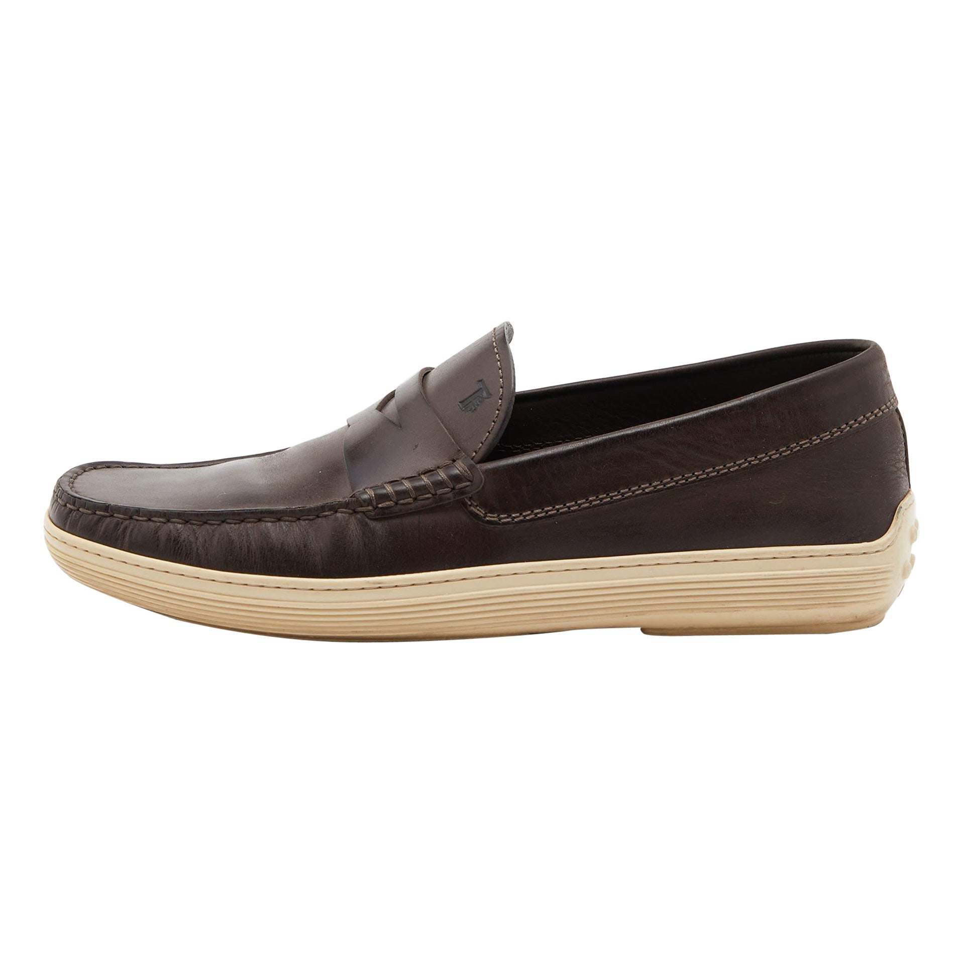 Tod's Brown Leather Driver Loafers Size 39.5 For Sale