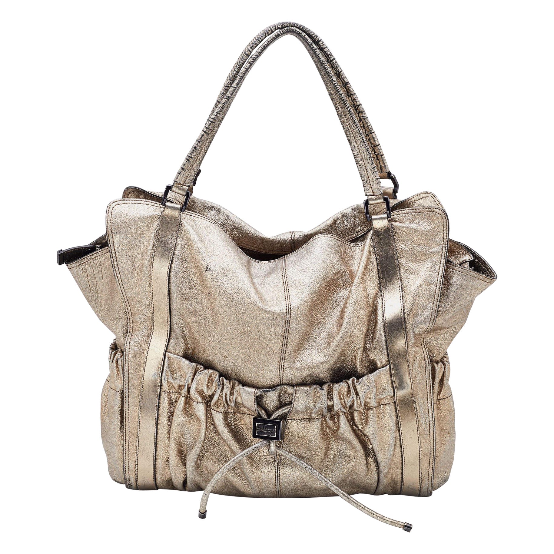 Borsa a spalla grande Burberry in pelle dorata