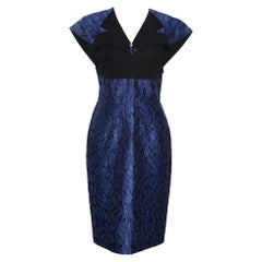 Roland Mouret Navy Blue Mirah Jacquard Cotton Silk Midi Dress S