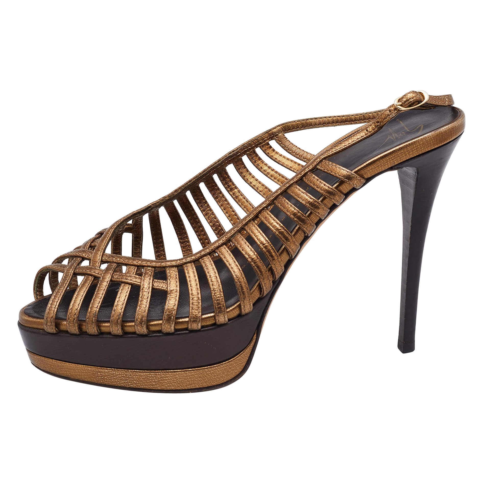 Giuseppe Zanotti Sandalias de plataforma con tiras de piel dorada/marrón talla 39
