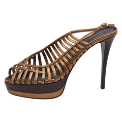Giuseppe Zanotti Sandali con plateau in pelle marrone/oro Taglia 39