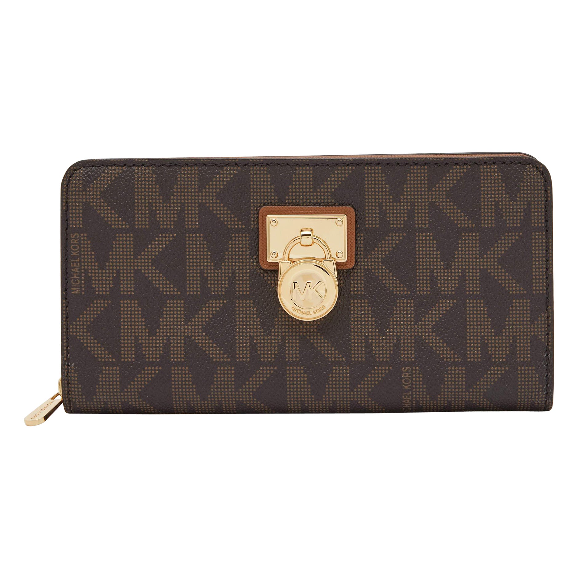 Portefeuille zippé en toile enduite Signature Brown Michael Kors