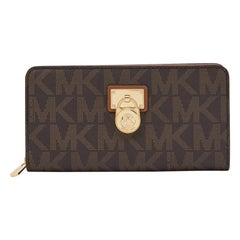 Michael Kors Brown Signature Coated Canvas Zip Around Wallet