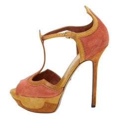 Sergio Rossi Tri Color Suede Ankle Strap Platform Sandals Size 38.5