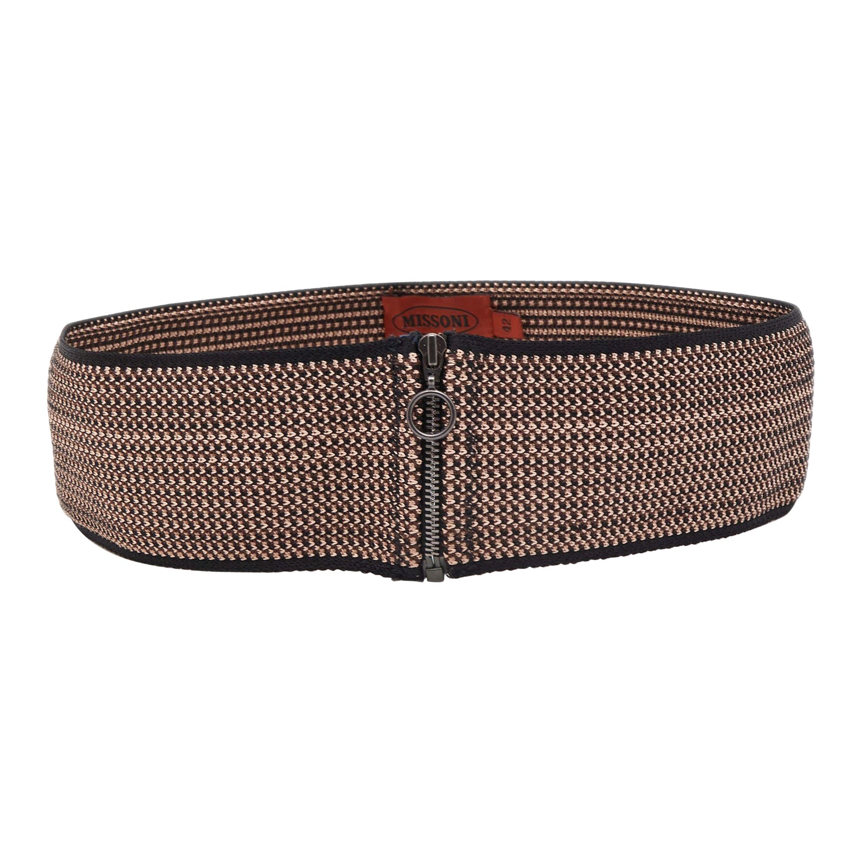 Missoni Brown Striped Knit Elasticized Waist Belt M For Sale
